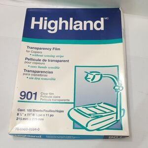 HIGHLAND 901 TRANSPARENCY FILM FOR COPIERS OPEN BOX OF 90 CLEAR SHEETS